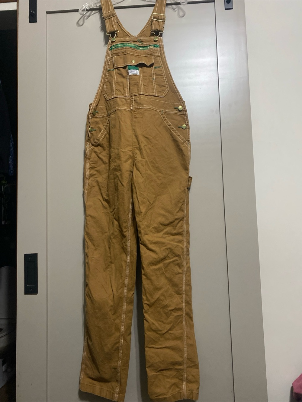 liberty Brown Carpenter-Style Women's Overalls with Green Trim